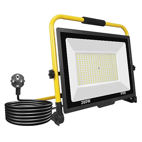 RIGIDON Faretto da Cantiere LED 200W 20000LM con Staffa Pieghevole
