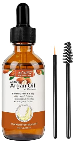 ALIVER Argan Oil 100% Pure Moroccan for Hair Treatment Damaged Hair & Dry Skin Cold Pressed for Beard Nails and Skin