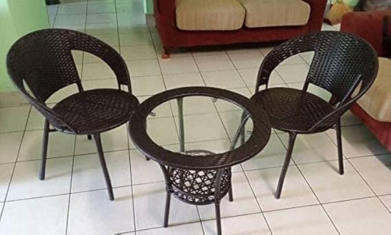 Image of PRATHAM India 2+1 Outdoor Indoor Patio Set Bistro Set Rattan Chair Patio Set Lawn Balcony Hall Outdoor Garden D 12 Chair Table Set (Brown)