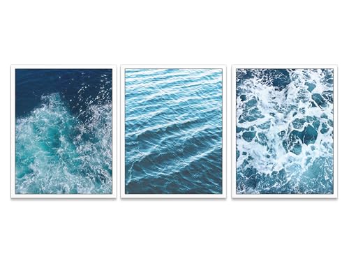 Ocean Waves Photography Prints, Set of 3, Unframed, Beach Sea Costal Wall Art Decor Poster Sign, 8x10