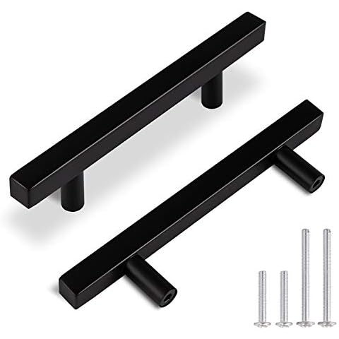 KNOBWELL 3 Inch Hole Center Matte Black Kitchecn Cabinet Handles, 30 Pack Square Cabinet Pull Handles for Kitchen Cabinet Hardware Black Drawer Pulls Dresser Handles Cupboard Door Handles Cover