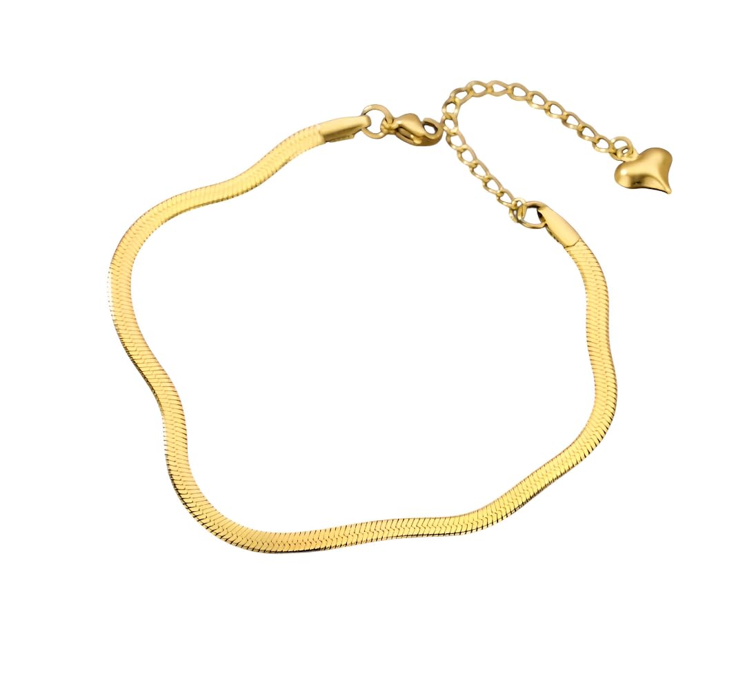 Golden Anti-Tarnish Long Size Stainless Steel Thin Flat Blade Snake Herringbone Chain Foot/Leg Payal Pajeb Anklets-image-41