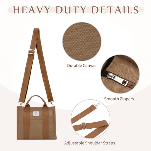 Image of VASCHY Canvas Tote bag, Casual Reusable Work Totes for Women Teachers with Zippers Pockets Crossbody Shoulder Bag Purse