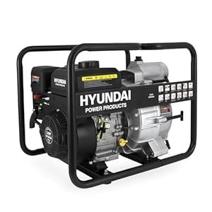 HYUNDAI Benzin Schmutz-Wasserpumpe GWP57648 – 5.4 PS, 4-Takt Motorpumpe, 45.000 l/h Förderleistung, 25 m Förderhöhe, mobile Gartenpumpe für Entwässerung & Bewässerung