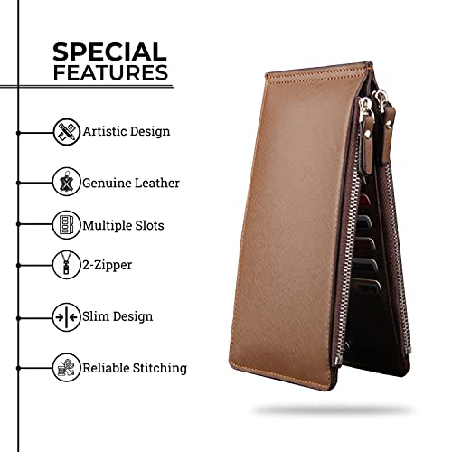 Kraptick 16 Slots Leather Slim Credit Debit Card Holder Case Long Wallet with Magnetic Shut; Unisex (Brown)