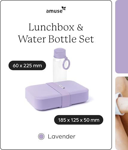 Amuse Set Lunchbox & Wasserflasche | Höhenverstellbare Bento Box mit 500 ml Trinkflasche | Perfekt als Meal Prep Boxen | Lunchbox Erwachsene & Jausenbox | BPA-frei, spülmaschinengeeignet | Lavender