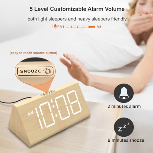 DreamSky Digital Clocks for Bedrooms Wooden Alarm Clock Décor - Image 7