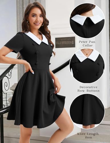 Image of Bbonlinedress 1950s Vintage Dress for Women Retro Rockabilly Peter Pan Collar Short Sleeve Cocktail Party A Line Dresses
