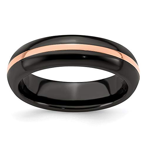 ICE CARATS Edward Mirell Black Titanium 14k Rose Gold Domed 6mm Wedding Ring Band Size 12.50 Man Classic Precious Metal Fine Jewelry for Dad Mens Gifts for Him