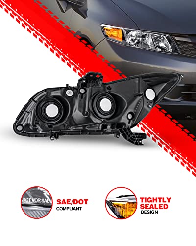 Torchbeam Headlight Assembly From, Replacement For 2012 2013 2014 2015 Civic Black Housing Clear Lens Amber Reflector Driver And Passenger Side #TOP2
