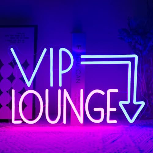 Virlusy VIP Lounge Neon Sign for Wall Decor Dimmable VIP Led Light Signs Pink Blue Letters Neon Light for Bar Hotel Cafe VIP Room Airports Beauty Room Decoration