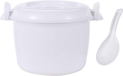 Freebily Olla de arroz portátil para microondas de grado alimenticio PP con paleta de arroz espesar multifuncional olla de vapor de alimentos para
