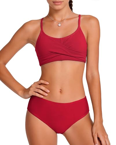 Image of Zando Girls Swimsuit Two Piece - Adjustable Strap Bathing Suit Solid Color Bikini Sets for Teens Girl Beach Swimwear
