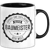 Bauarbeiter Tasse Geschenk 100% Bester Bauleiter Handwerker Geschenkidee Lustig (Schwarz)