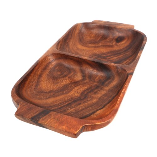 Premier Housewares 2 Section Rectangle Serving Dish with Handles, 4 x 32 x 18 cm - Acacia Wood, Brown - Image 5