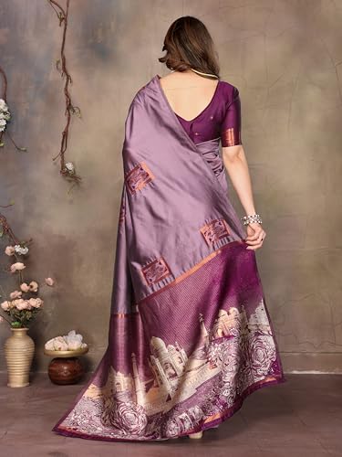 Image of Sidhidata Women's Kanjivaram Banarasi Soft Silk Saree With Unstitched Blouse Piece (Silk Box Flower)