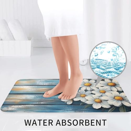 Juego de 3 alfombras de baño con margaritas blancas alfombrilla antideslizante y lavable 7