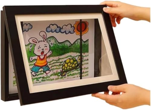 Riazdiw アートフォトフレーム、保存、画用紙、写真、壁掛けフレーム、絵画教室、学校、ポスターボード、収納に適しています (ブラック,A4)