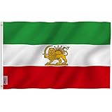 Anley Fly Breeze 3x5 Feet Old Iran Flag - Vivid Color and Fade proof - Canvas Header and Double Stitched - Iran Iranian Lion Flags Polyester with Brass Grommets 3 X 5 Ft
