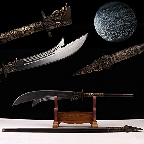 Hand Forged Pattern Steel Guan Yus Green Dragon Crescent Blade Large Knife