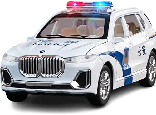 1/24 Big BMW X7 Police Toy Car Metal Pull Back Diecast Car with Openable Door and Sound Light, Gifts Toys for Kids【 White 】