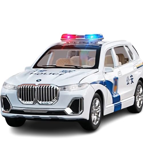 VARIYA ENTERPRISE® 1/24 Big BMW X7 Police Toy Car Metal Pull Back Diecast Car with Openable Door and Sound Light, Gifts Toys for Kids【 White 】