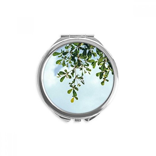 Miroir de maquillage feuilles vert bleu ciel pour vos retouches beauté en voyage et au bureau