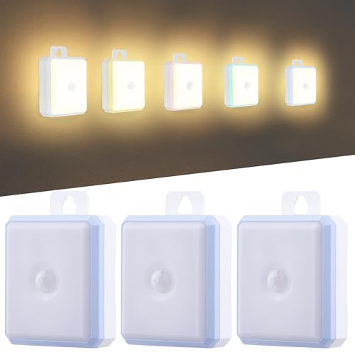 Image of Motion Sensor Night Light Indoor - Cordless Battery Powered Under Cabinet Lighting, Stick-on Magnet LED Closet Lights, Safe Light for Stairs, 4000K Nightlight 3-Pack (Blue)