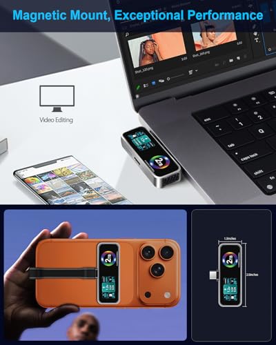 Image of TWOPAN Magnetic Portable iPhone SSD for ProRes 4K 60fps Video, 2TB External Hard Drive Super Storage for iPhone 17 /16 /15 Pro /Pro Max, iMac /MacBook, LCD Display, USB-C PD 3.0 Port, Built-in Cooling Fan