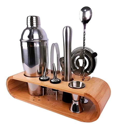 Kit Barman Coqueteleira 500ml Profissional Aço Inox Madeira Filtro Pinça Bicos