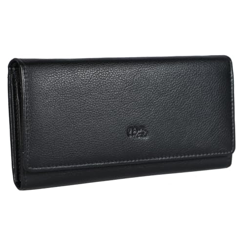 Image of Women's Top Grain Leather Wallet, RFID Blocking Bifold clutch, 17 Card Slots, Zip Pocket Organizer, Elegant Gift for Women - Birthday, Valentine, Anniversary - BLACK