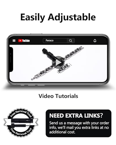 Feraco Mens Magnetic Bracelets for Arthritis & Joint Pain Relief, Classic Balck Titanium Stainless Steel Bracelet with Hematite Magnet Stones, Natural Health Jewelry Gifts, 8.66 inch