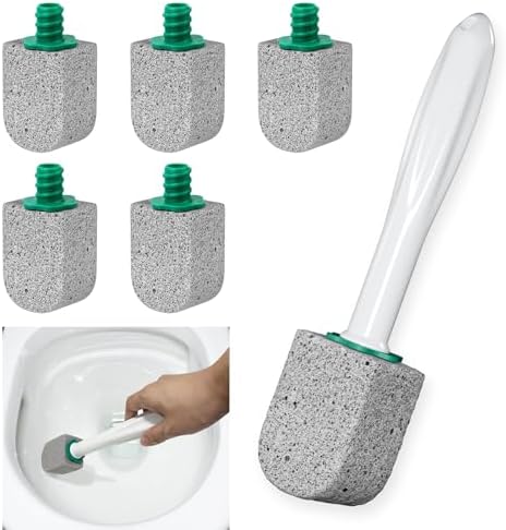Pumice Stone Toilet Bowl Cleaner,Bathroom Cleaner Brush Toilet Wand Refills with 30CM Long Handle for Remove Hard Water Stains with 1 Wand+ Pumice Stones (5 Pack)