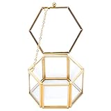 HighFree Copper Glass Vintage Ring Box, Hexagon Golden Geometric Jewelry Organizer, Bracelet Ring Di