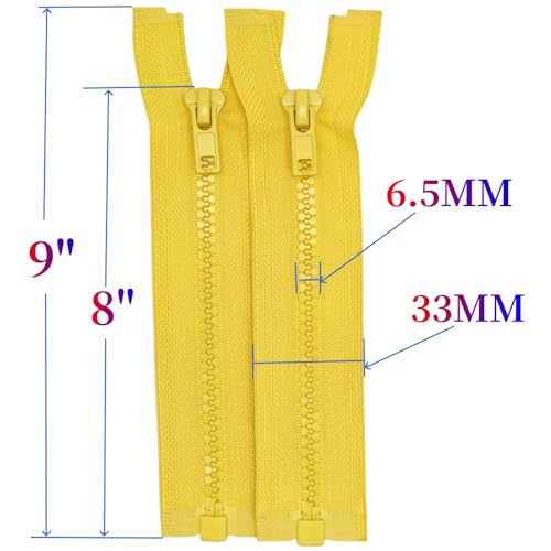 Image of MebuZip 2PCS #5 8 Inch Separating Jacket Zippers Resin Zipper Molded Plastic Zippers Bulk for Sewing Coat Jackets Clothes (Yellow)