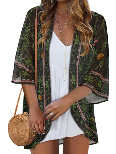 Image of Women Kimono Cardigans Casual Summer Tops Cover up Open Front Floral Print Resort Wear 2026