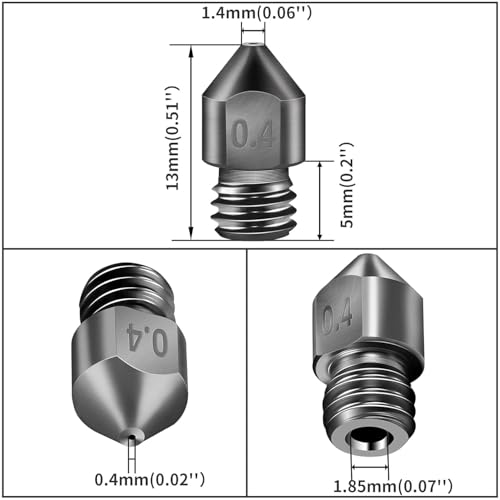 iMetrx 12PCS 3D Drucker Düsen MK8,2x 0,4mm Gehärtetem Stahl düsen +10x0,2mm Messing düsen + Schraubenschlüssel,für 3D Drucker Anycubic Mega/Creality CR-10/Ender
