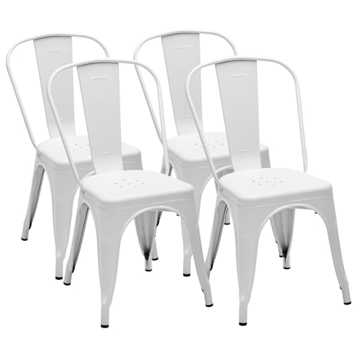 DUMOS Stackable Bar Stools Set of 4 18 Inch Counter Height Metal Bar Chairs Modern Restaurant Stools for Kitchen Island Indoor Outdoor Trattoria Seating for Dining Room White