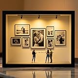 Pipihome DIY Mini Museum Bilderrahmen, Mini Figuren Menschen Museum Silhouette Box mit Golden Rahmen & LED Licht, Miniatur Menschen Bilderrahmen Vintage für Deko Wohnzimmer Schlafzimmer