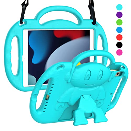 Image of SUPLIK Kids Case for iPad 9th /8th /7th Generation (10.2 inch, 2021 /2020 /2019), iPad 10.2 inch Kidproof Case with Shoulder Strap Handle Stand for Apple iPad 7 /8 /9 Gen, Cyan