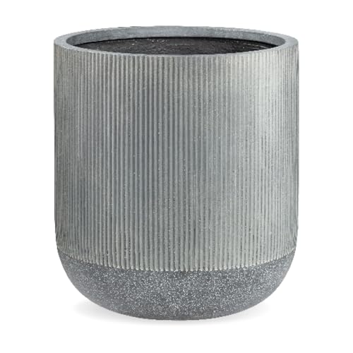 Ribbed Fiberstone Round Planter with Drainage 15 Opening