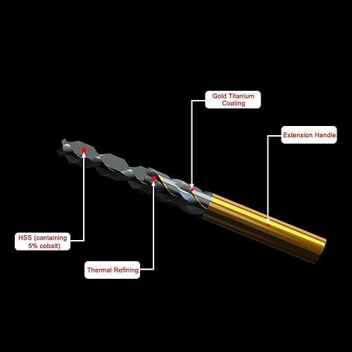 Miniatura 3 de Aopin 5 piezas HSS 516" pulgadas (0.315 in) Metric Gold Cobalt Titanium de acero de alta velocidad Twist Broca helicoidal, adecuada para hierro