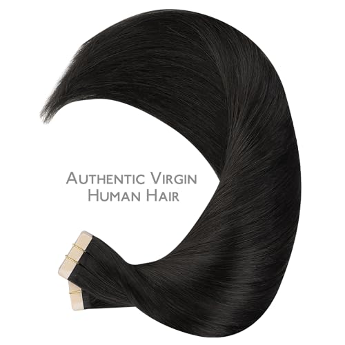 Image of WENNALIFE Tape in Hair Extensions Human Hair, 40pcs 100g 20 inch Natural Black Hair Extensions Real Human Hair Straight Tape in Extensions Invisible Human Hair Extensions Reusable Real Hair Extensions
