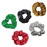 DEARMAMY 5 Piezas Coleteros Elásticos con Lentejuelas Navideñas Anillos Decorativos para Pelo de Niña Accesorios Coloridos para Fiestas y Peinados