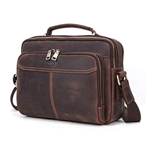 Sac en cuir véritable homme de 9,7" avec bandoulière couleur café