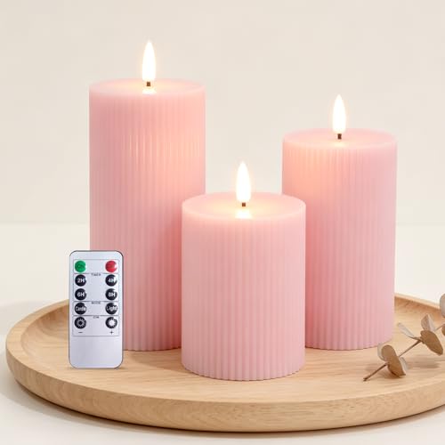 Bougies à LED effet flamme vacillante en cire rose avec télécommande incluse