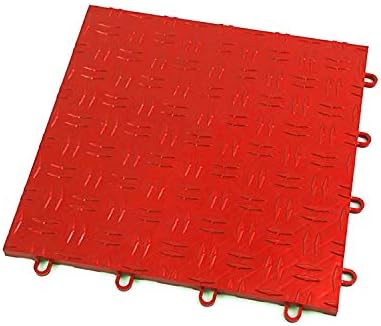 IncStores 1/2 Inch Thick Grid-Loc Interlocking Garage Floor Tiles | Plastic Flooring for a Stronger and Safer Garage, Workshop, Shed, or Trailer | Diamond-Top, Victory Red, 48 Pack