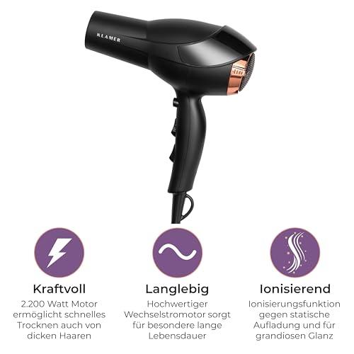 Profi Haartrockner KLAMER 2200W mit Ionen-Technologie