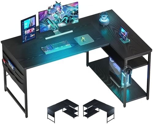 （03:00時点） YeTom ゲーミングデスク l字デスク pcデスク 右棚左棚 幅107cm ゲーミングテーブル 収納袋付きオフィスデスク ゲームデスク ゲーミング机 つくえ ライティングデスク 黑い