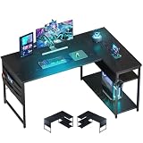 YeTom ゲーミングデスク l字デスク pcデスク 右棚左棚 幅107cm ゲーミングテーブル 収納袋付きオフィスデスク ゲームデスク ゲーミング机 つくえ ライティングデスク 黑い